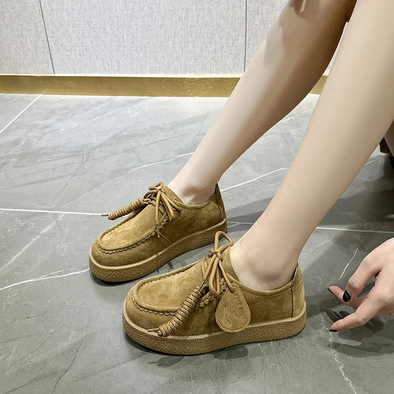 AIYUQI Genuine Leather Women's Shoes 2025 New Flat Non-slip  Derby Female Shoes Large size Lace-up Loafers For Women