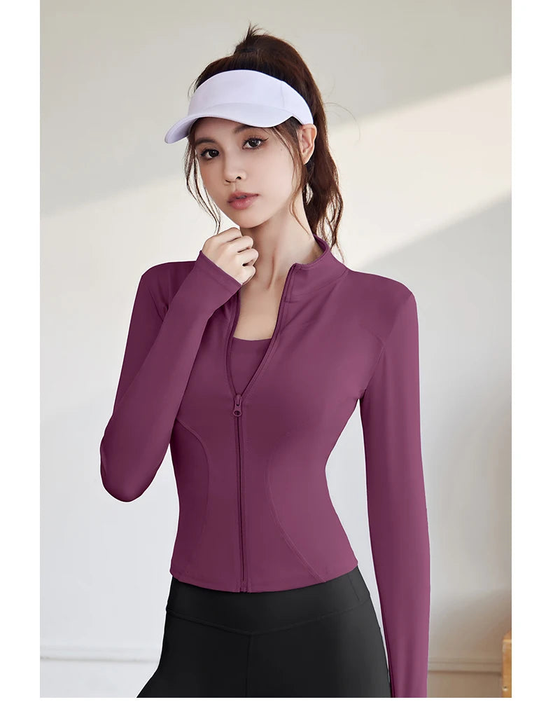 2026 Spring and Summer New Women's Fitness Jacket Quick-drying Collar Yoga Clothes Long-sleeved Breathable Sports Cycling Top