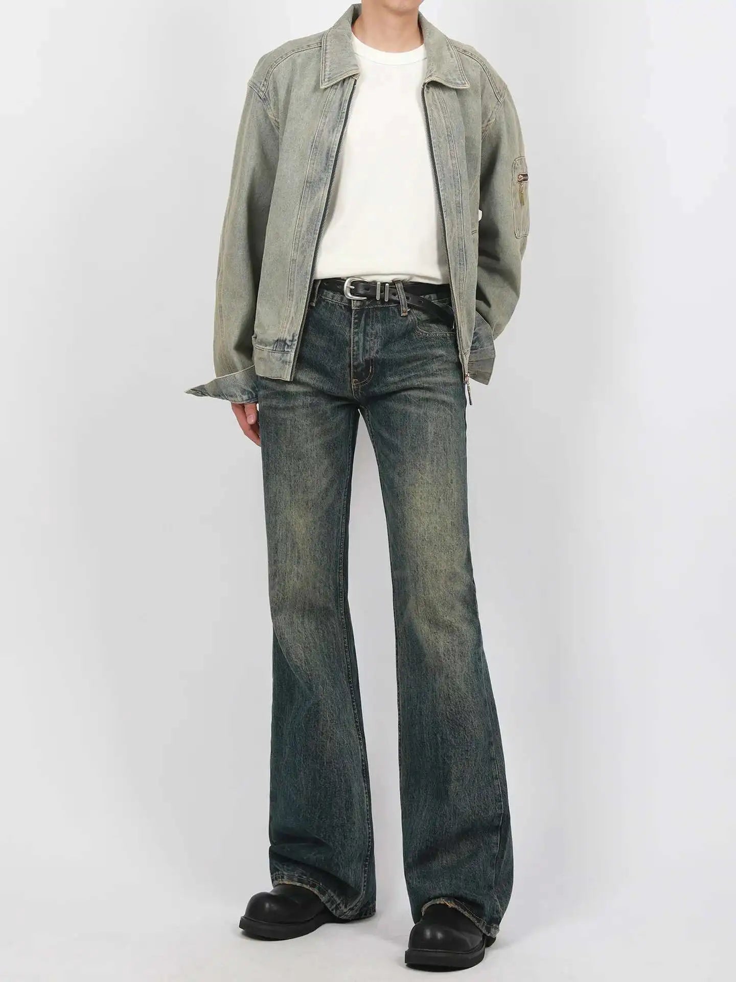 IEFB New Spring Men's Micro Flared Jeans Korean Straight Leg Design Solid Color High Street Fashion Male Denim Pants 9W1407