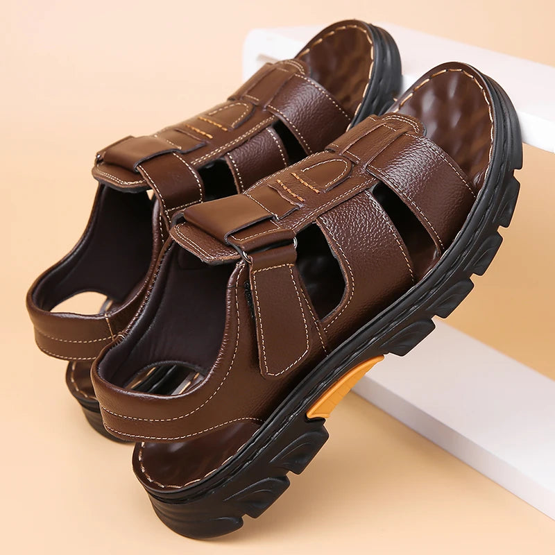 Men's Sandals Adjustable Solid Color Shoes Summer Casual Comfort with Durable Rubber Sole, Breathable PU for Outdoor Walking