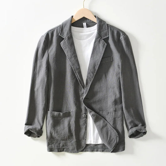 Stylish Retro Linen Blazer for Men: Casual Business Formal Wear, Youthful and Loose Suit Jacket -70% Linen, 30% Cotton -6 Colors
