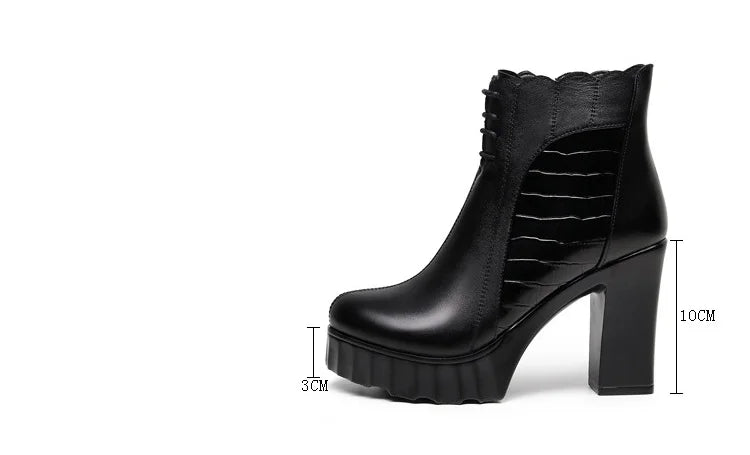 10cm Small Size 32-43 Elegant Fashion Soft Leather Boots Women Platform Shoes 2025 Winter Block High Heels Ankle Boots Office