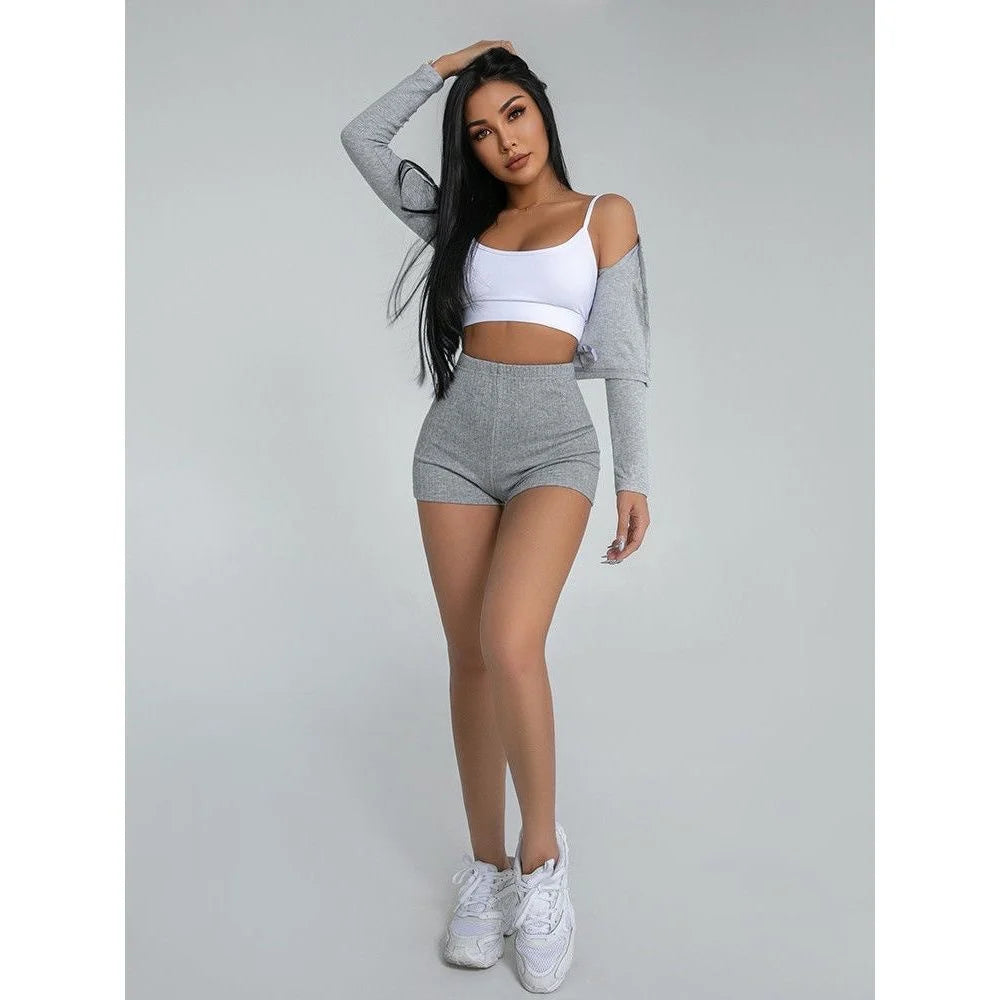 American Style Shorts Women High Waist Sheath Stretch Solid Knitting Hot Trousers Sexy Spice Girls Summer Simple Sporty Casual