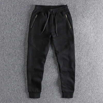 Autumn Winter American Retro Thick Sweatpants With Velvet Men's Pure Cotton Washed Heavyweight Knitted Sports Ankle-tied Pants