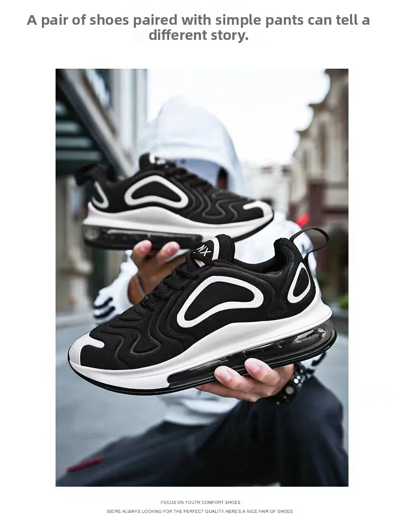 Low-Top Running Shoes Men's Large Size Air-Cushioned Casual Thick-Heeled Breathable Wear-Resistant Stripe Pattern Sports Shoes