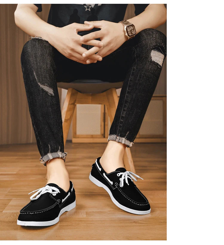Men Loafers Strap Design Boat Shoes PU Leather High Quality Comfortable Slip-On Soft Flat Driving Shoes For Male Plus Size 40-48