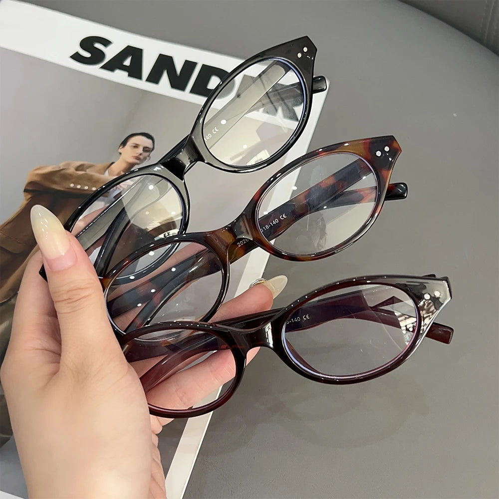 Y2K Retro Oval Frame Glasses Women Leopard Ins Sweet Cool Eyewear Trend Brand Reading Computer Anti Blue Light Eyeglasses BAZAARHUBO