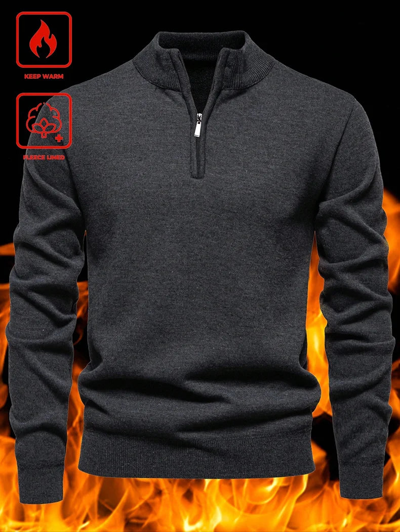 Mens Soft Sweater European American Style Knitwear High Neck Zipper Pullovers Brown Casual Sweaters