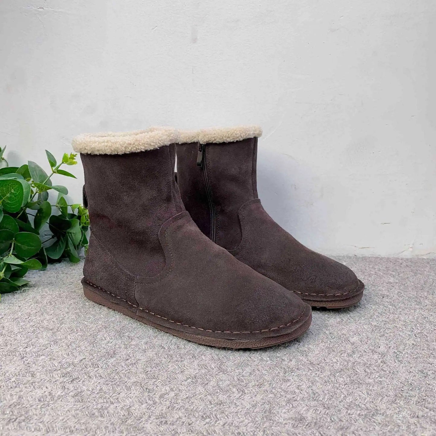 Careaymade-Genuine cow leather Snow cotton round head flats woolen short boots plush warm snow boots Oversized shoes size 35-43