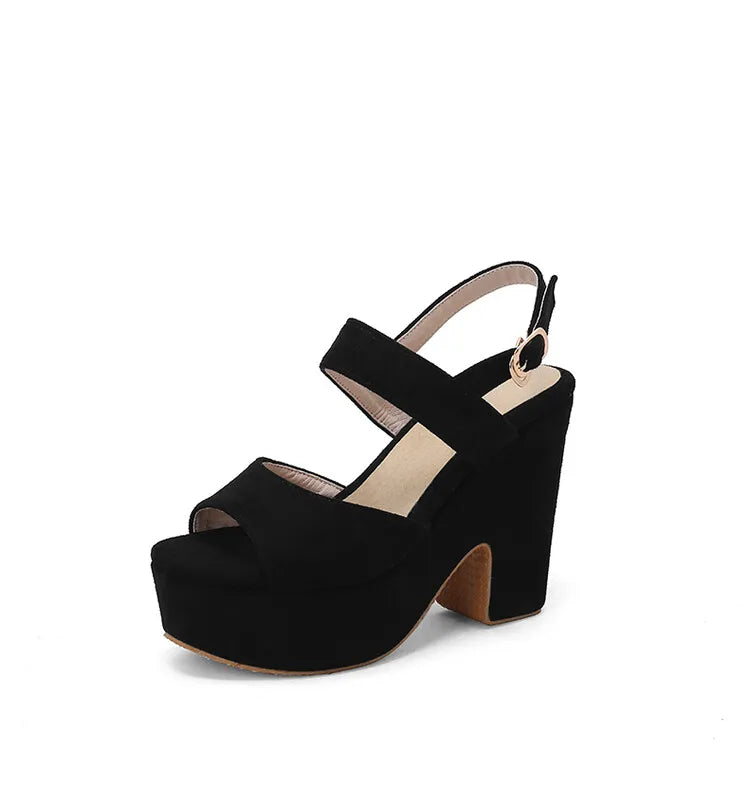 EAGSITY Platform peep toe suqare heel slip on pumps ankle strap sandals for women ladies high heel shoes party dacning