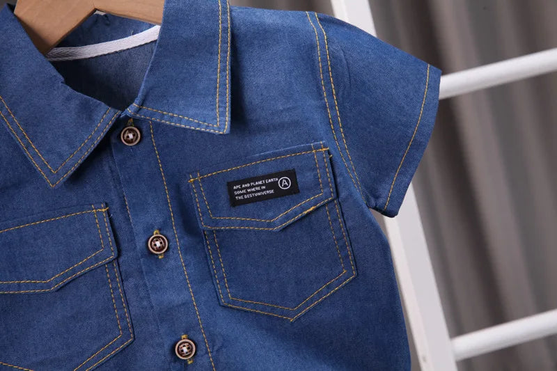 Summer Baby Boys Denim Clothes Suit Children Outfits Fashion Solid Shirt Shorts 2Pcs/Sets Toddler Casual Costume Kids Tracksuits