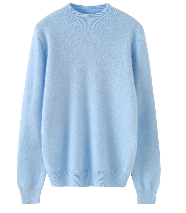 2024 Autumn And Winter New Women's Semi High Neck New Fashion Mink Sweater Long Sleeved Loose Sweater Slimming Knit Sweater Base