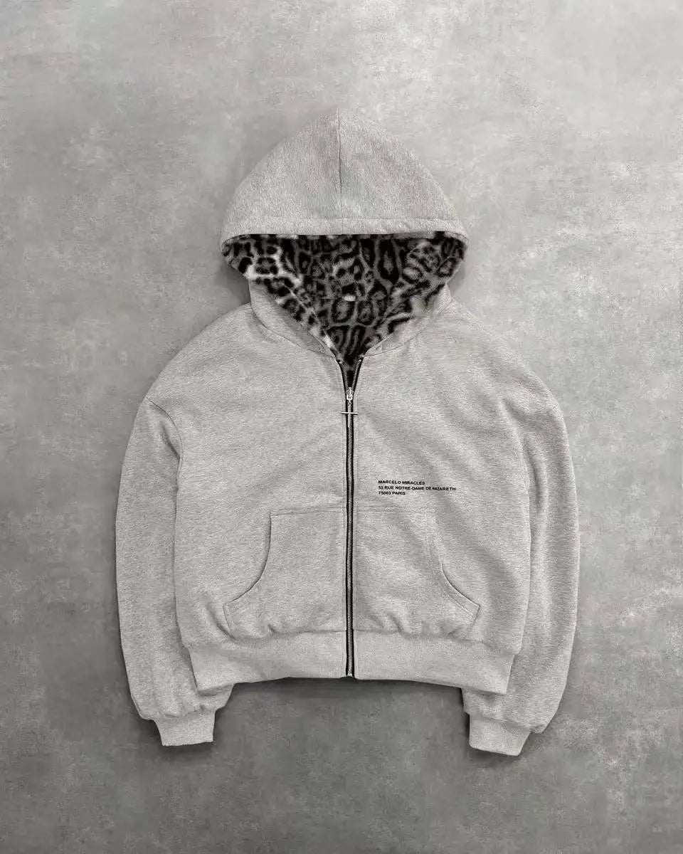 New Autumn Winter New Hooded Sweatshirt Both Sides Women's Jackets Fashion Retro Leopard Print Zipper Hoodie Loose Tops Female
