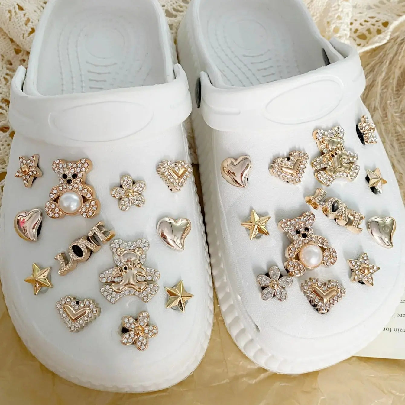 26pcs Detachable Fully Rhinestone Small Bear Shoe Charms, Suitable For Clogs, Beach Sandals & Slippers