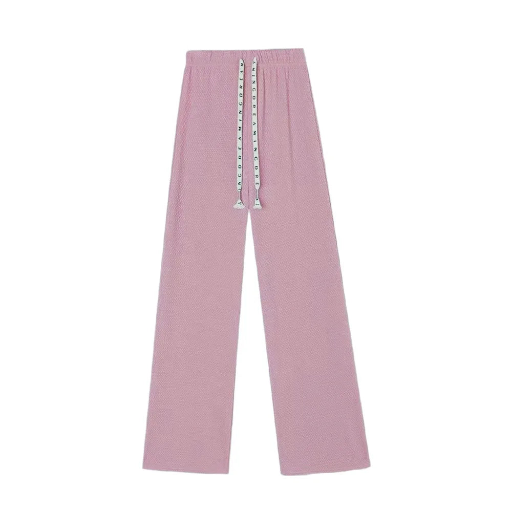 Knitted Spring Preppy Style Sailor Neck Women's Knitted Cardigan Elastic Wide Leg Pants Long Sleeve Korean Sportswear Set