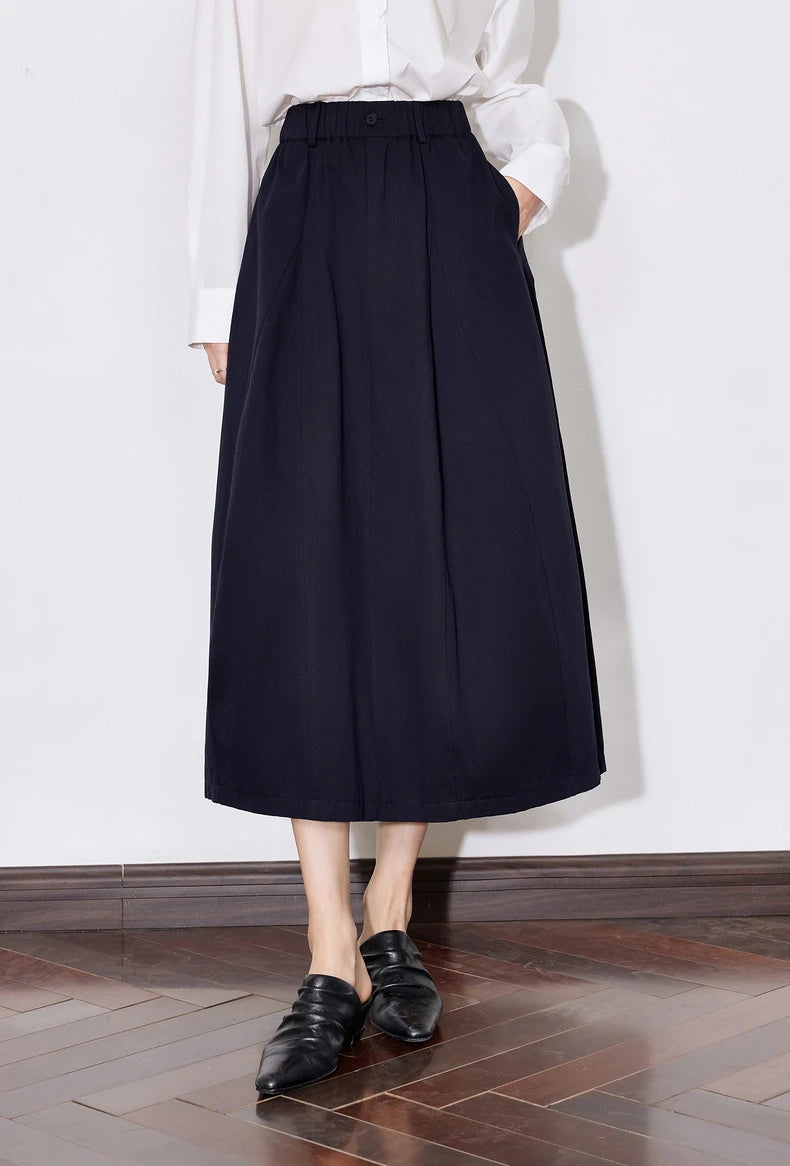 Toyouth Women Cotton A Line Umbrella Skirt Mid Calf Black