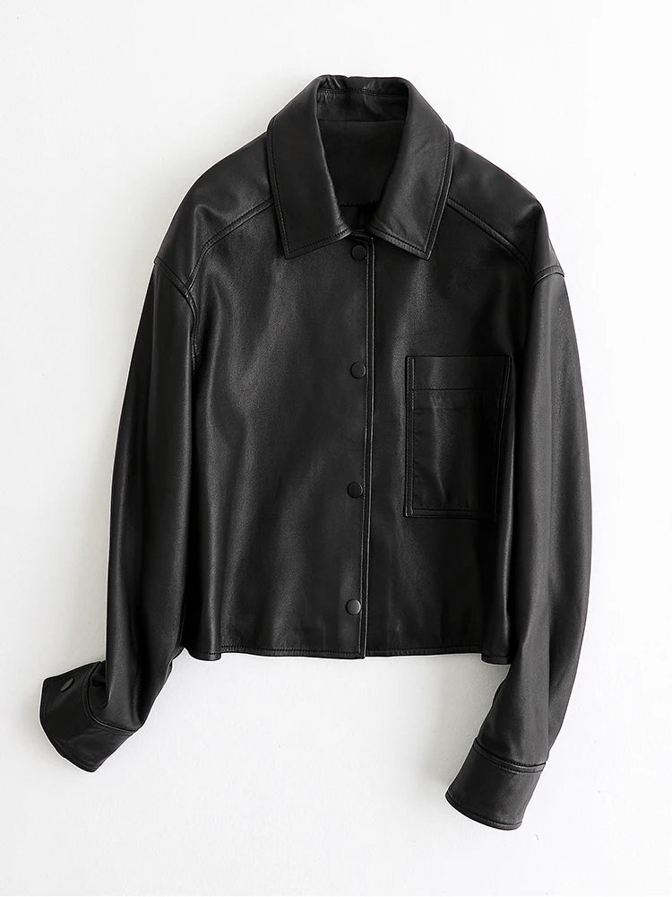 Casual Black Natural Sheepskin Coats for Women Spring Autumn 2026 New Trend High-end Simple Soft Short Genuine Leather Jacket