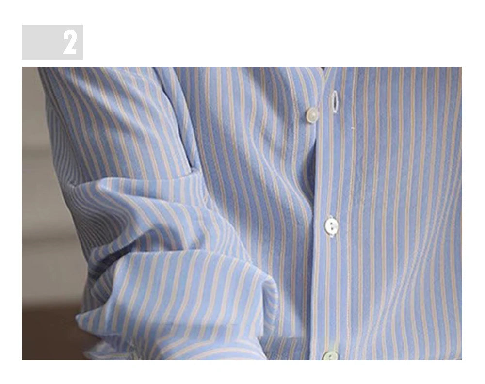 Long Sleeved Women's Shirt New Popular Classic High Grade Female Shirt Vintage Elegant Stripe Versatile Office Lady Fashion Tops