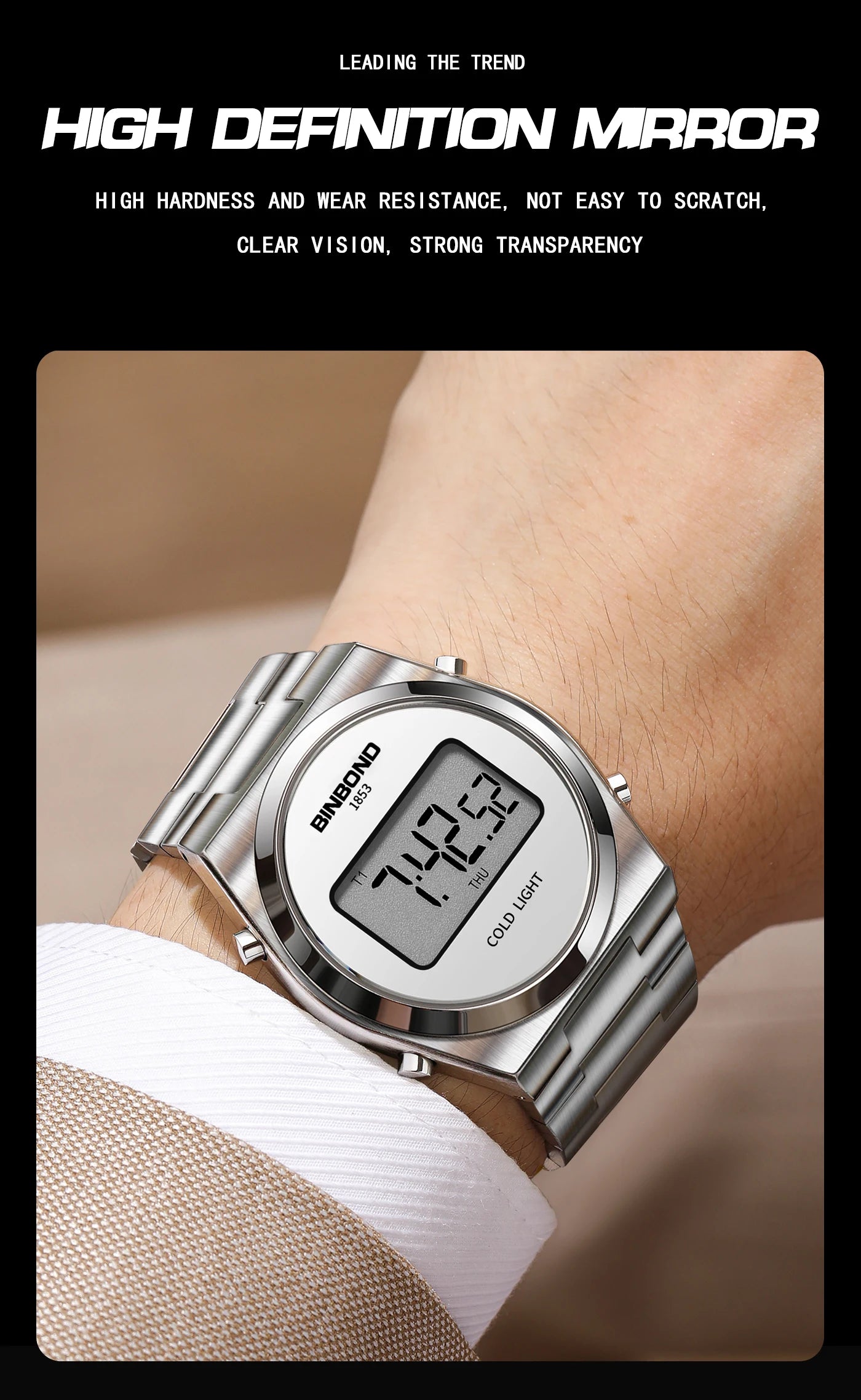 BINBOND New Men Electron Watch Luxury Stainless Steel LED Digital Waterproof Men Wristwatch Luminous Sports Clock Reloj Hombre