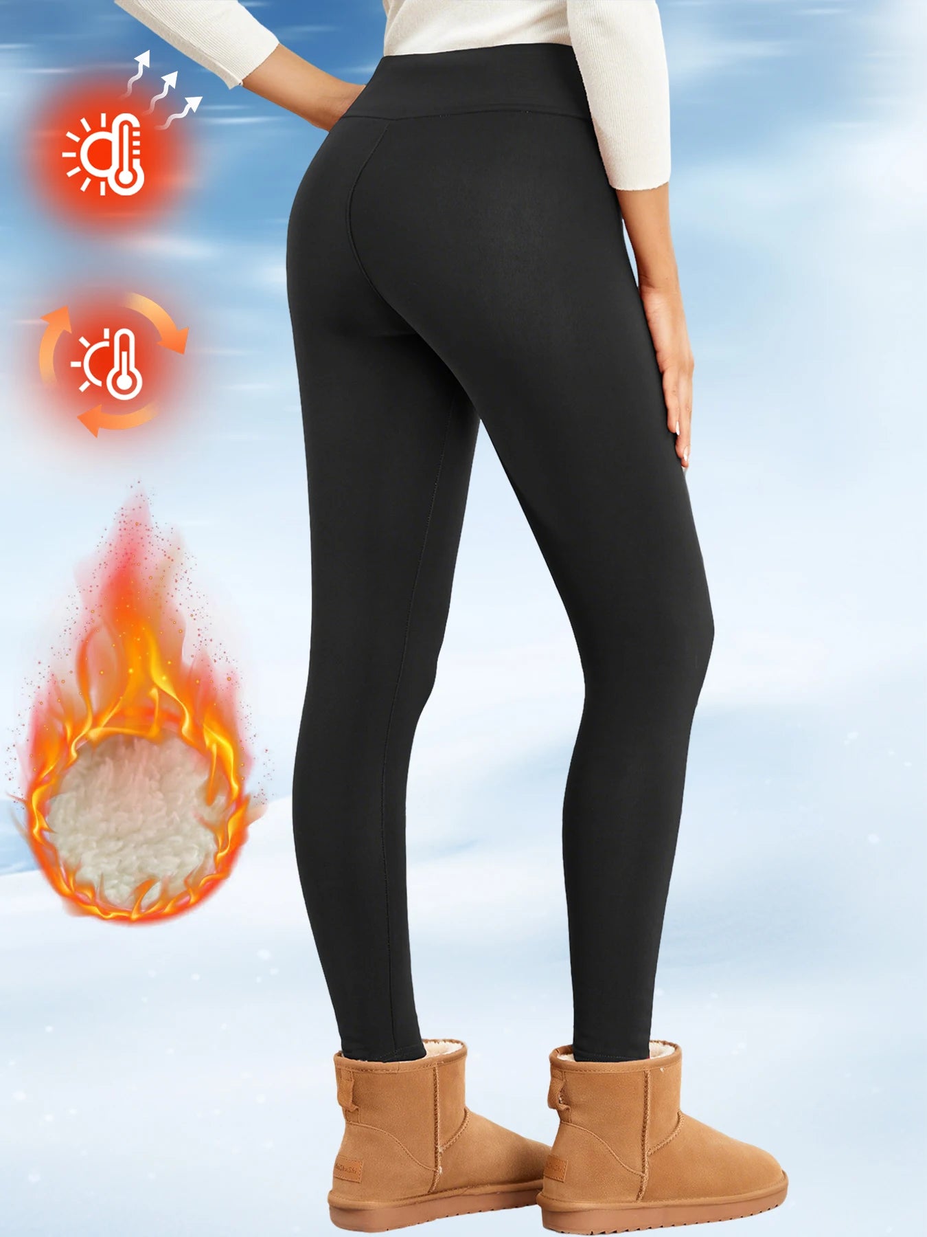 Women’s fleece-lined black high-waisted thermal leggings with tummy control