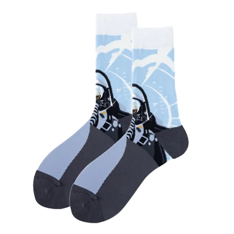 New Fighter Jet Fighter Carrier Aircraft Pattern Socks for Aviation Enthusiasts Stealth Men Crazy Party Crew Socks Cotton