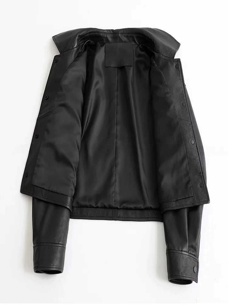 Casual Black Natural Sheepskin Coats for Women Spring Autumn 2026 New Trend High-end Simple Soft Short Genuine Leather Jacket