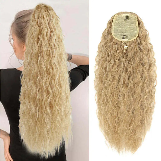 Alana Synthetic Long Natural Wave Drawstring Ponytail 22inch Clip in Hair Extensions Blonde Natural Hair Fake Weave Ponytails