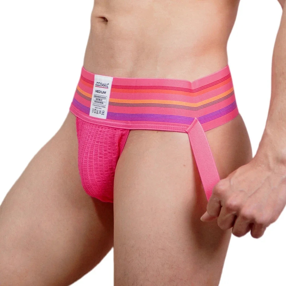 JOCKMAIL Men Athletic Supporters Jockstrap Thongs Mens Underwear  Underpants Bikini  3" Elastic Waistband  Hombre Panties