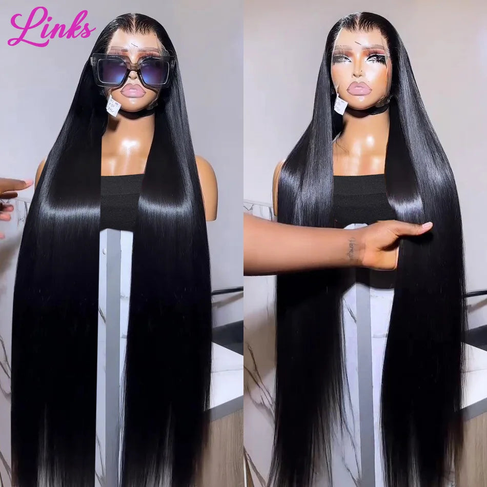 200% Bone Straight 13x6 HD Transparent Lace Frontal Human Hair Wigs Brazilian 30 40 Inch 13x4 Front Wig For Women Pre Plucked
