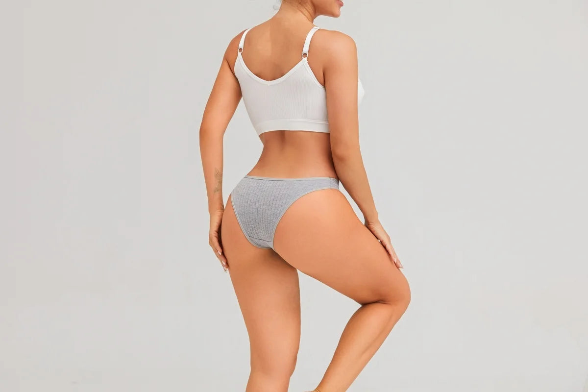 7PCS Women's Seamless Cotton Panties Ladies Low Rise Stripe Underwear Elastic Comfortable Cotton Briefs Breathable Sexy Lingerie