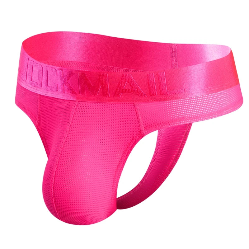 JOCKMAIL Sexy Men's G-string Fashion Low Waist Solid Color Male Thongs Underwear Breathable Mesh Sports Underpants Shorts
