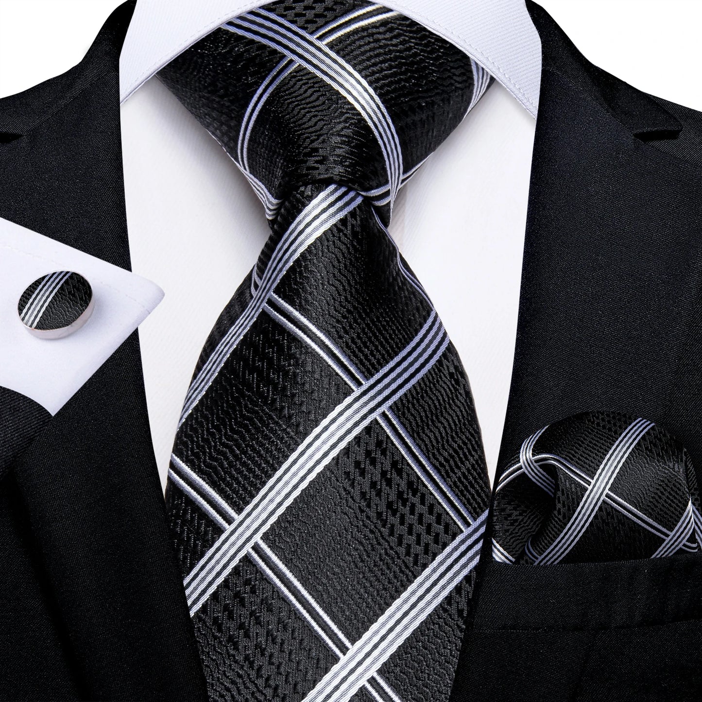 Dark Red Plaid Silk Ties for Men Classic 8cm Business Wedding Party Accessories Pocket Square Cufflinks Gift DiBanGu Dropship BAZAARHUBO