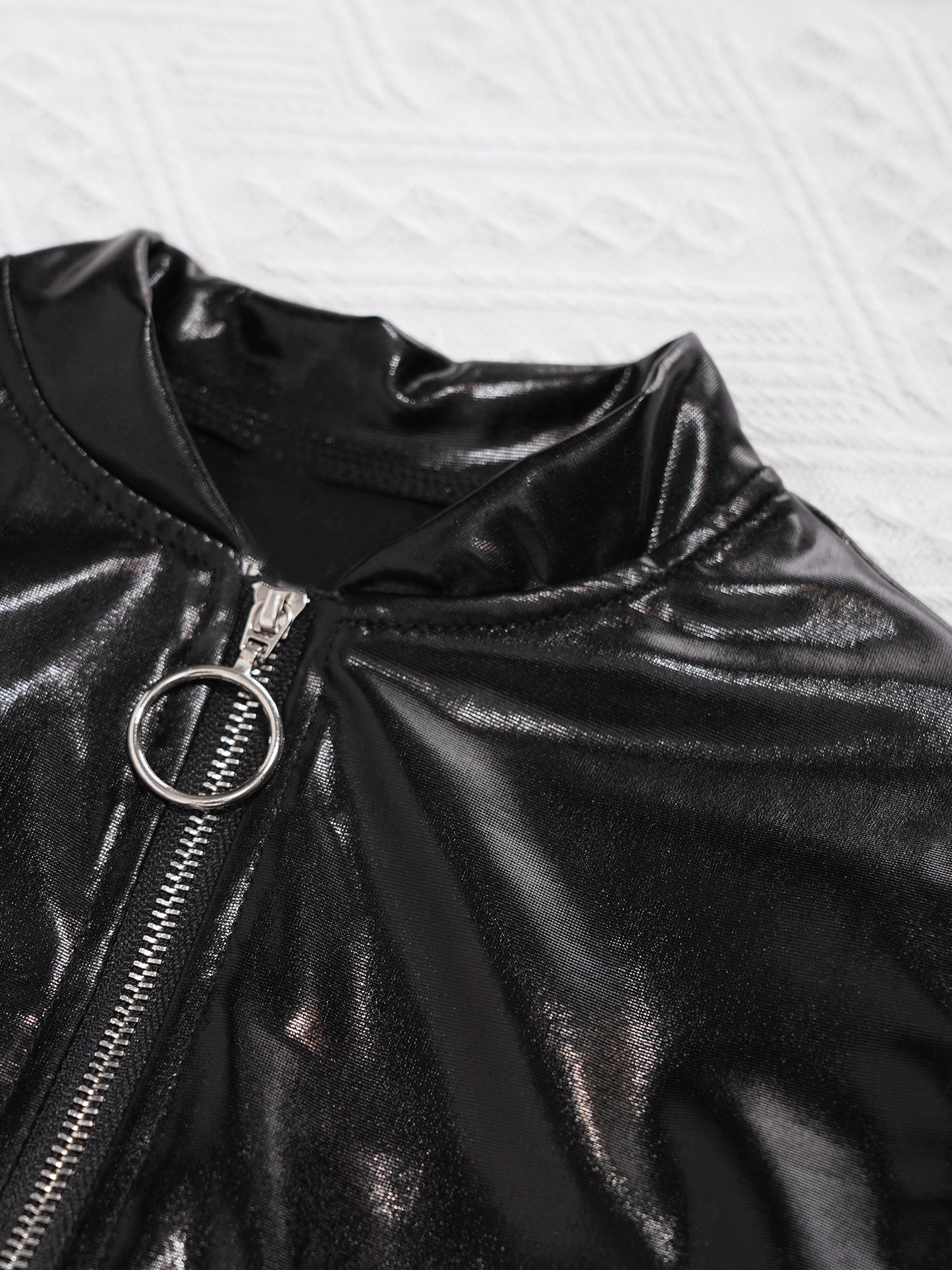 Kids Girls Sports Outfits Jazz Hip Hop Street Dance Costume Shiny Metallic Long Sleeves Bomber Jacket Coat with Pants Streetwear