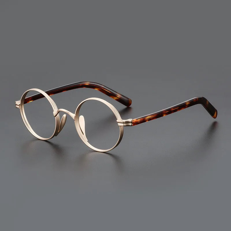 Vintage Wide Edge Alloy Glasses Frame for Men and Women High Quality Optical Acetate Leg Small Round Eyeglasses BAZAARHUBO