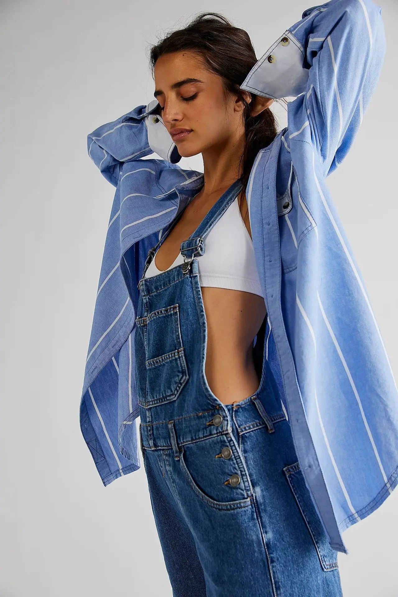 Lady Jumpsuits Retro Loose Straight Shoulder Straps Suspenders Pocket Overalls Casual Commuting Daily Work Wear Fashion Rompers