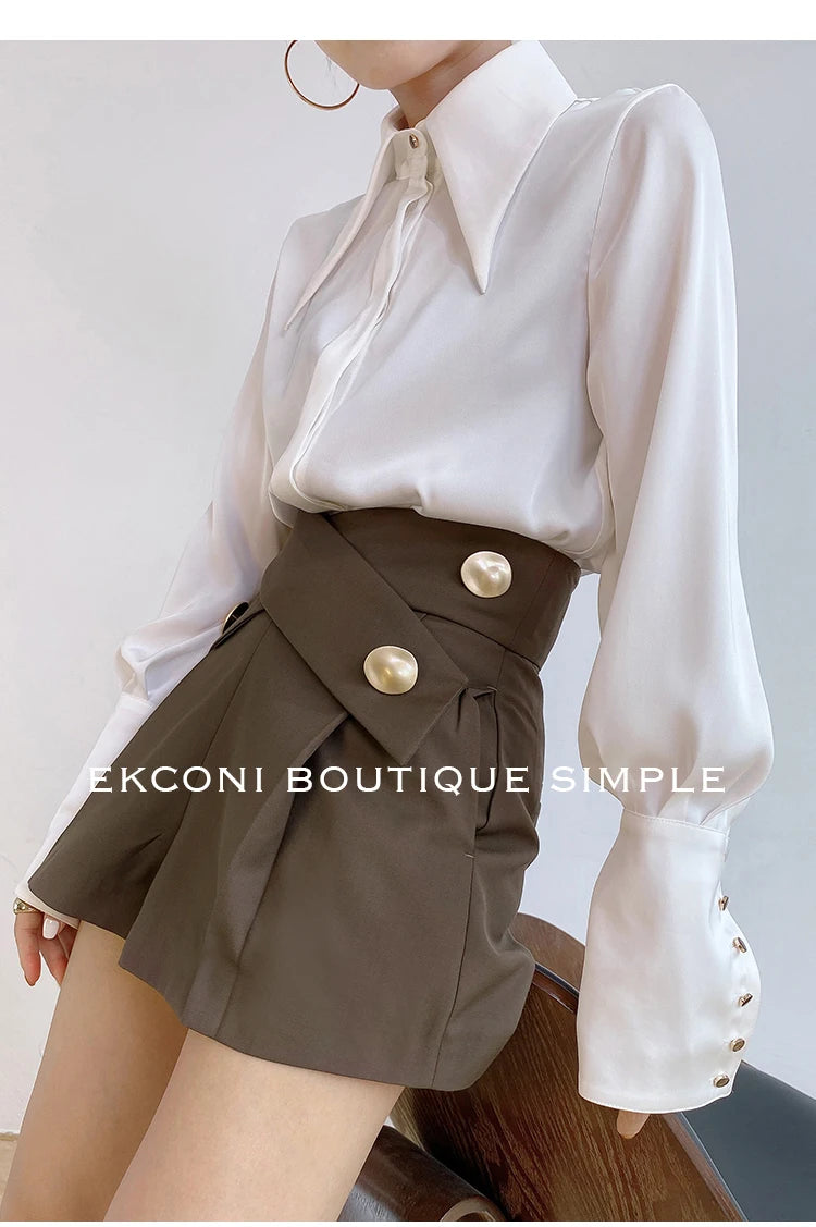 Stylish Elegant Turn Down Collar White Long Sleeve Satin Shirts Fashion Woman Vintage Blouse 2024 Office Lady Tops Blusas 16946