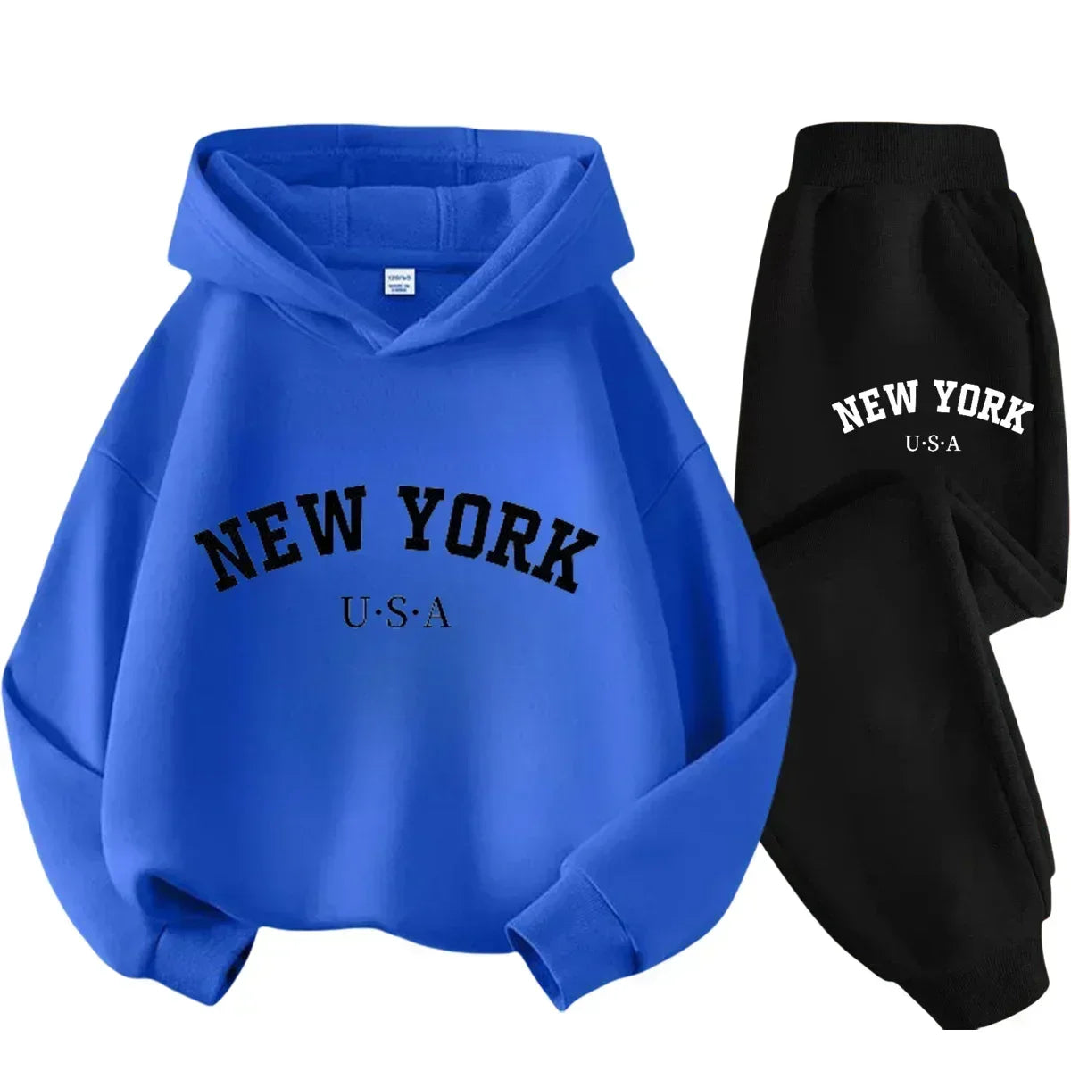 Children's Black Sports Outdoor Letter Print Hooded Sweatshirt 3-12 Years Old Boys and Girls Casual Set Sweatshirt + Pants