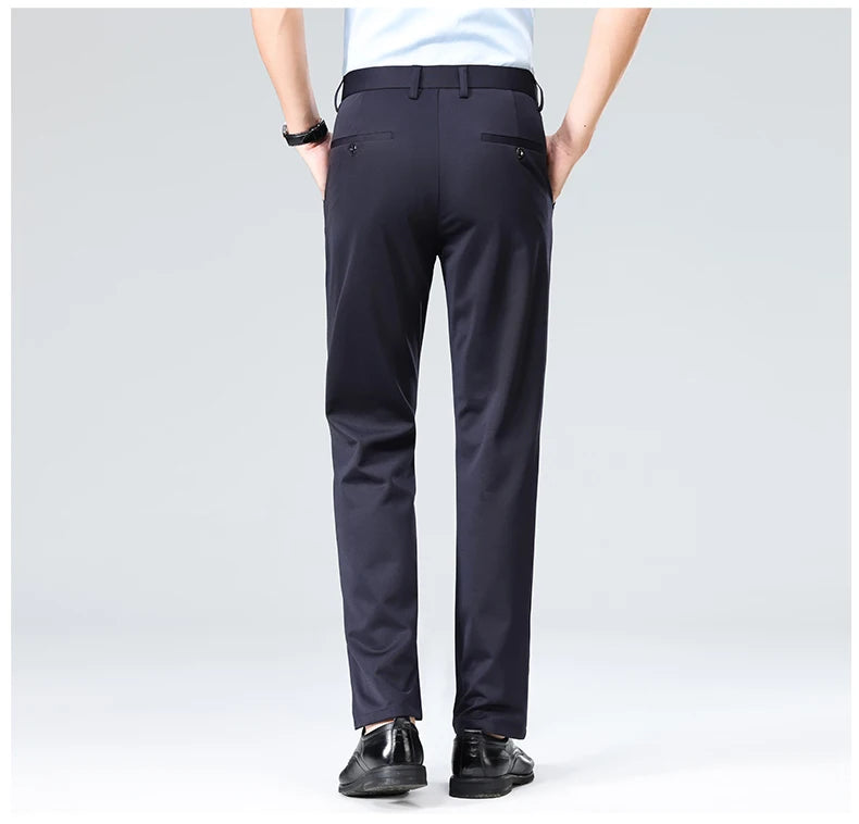 29-42 Men's Summer Thin Fashion Business Casual Suit Pants Long Pants Men's Elastic Straight Sleeve Formal Pants Plus Size 28-40