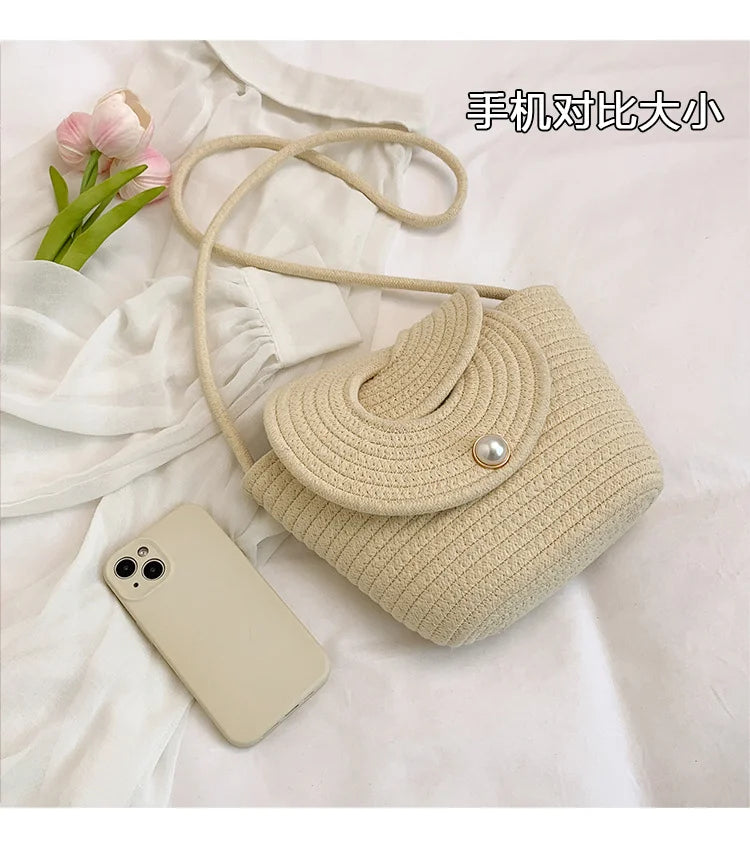 Popular Hand-woven Bags for 2025 Summer, Versatile Single-shoulder Crossbody Bags, Ins Beach Vacation Bags