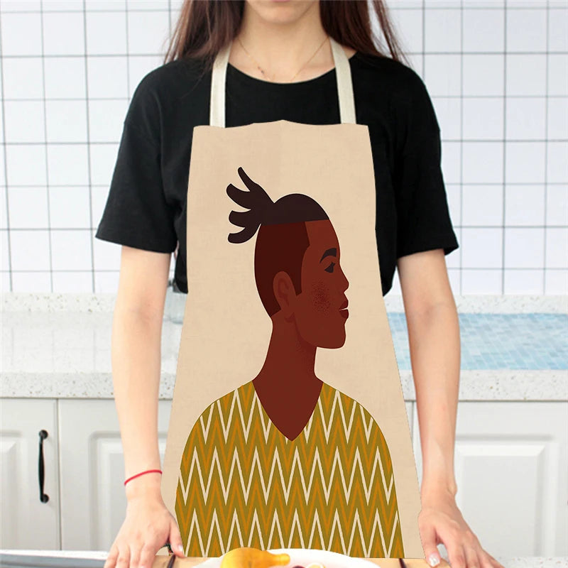 African Style Kitchen Aprons Linen Cooking Waist Bib African Woman Pattern Household Cleaning Sleeveless Pinafore Baking Aprons