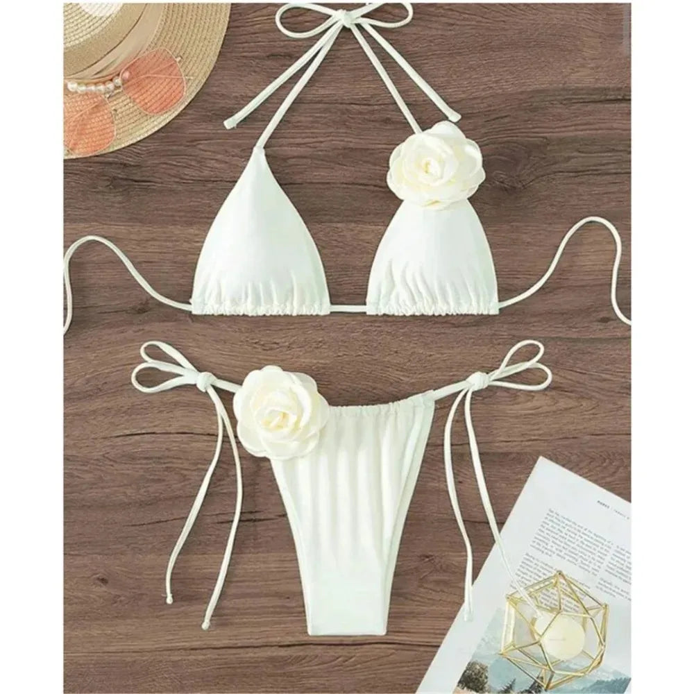 Sexy Rose Flower Bikini Beachwear  Swimwear Thong Bikini Women Swimsuits Swimming Bathing  Brazilian Bikinis Set Mujer Biquini