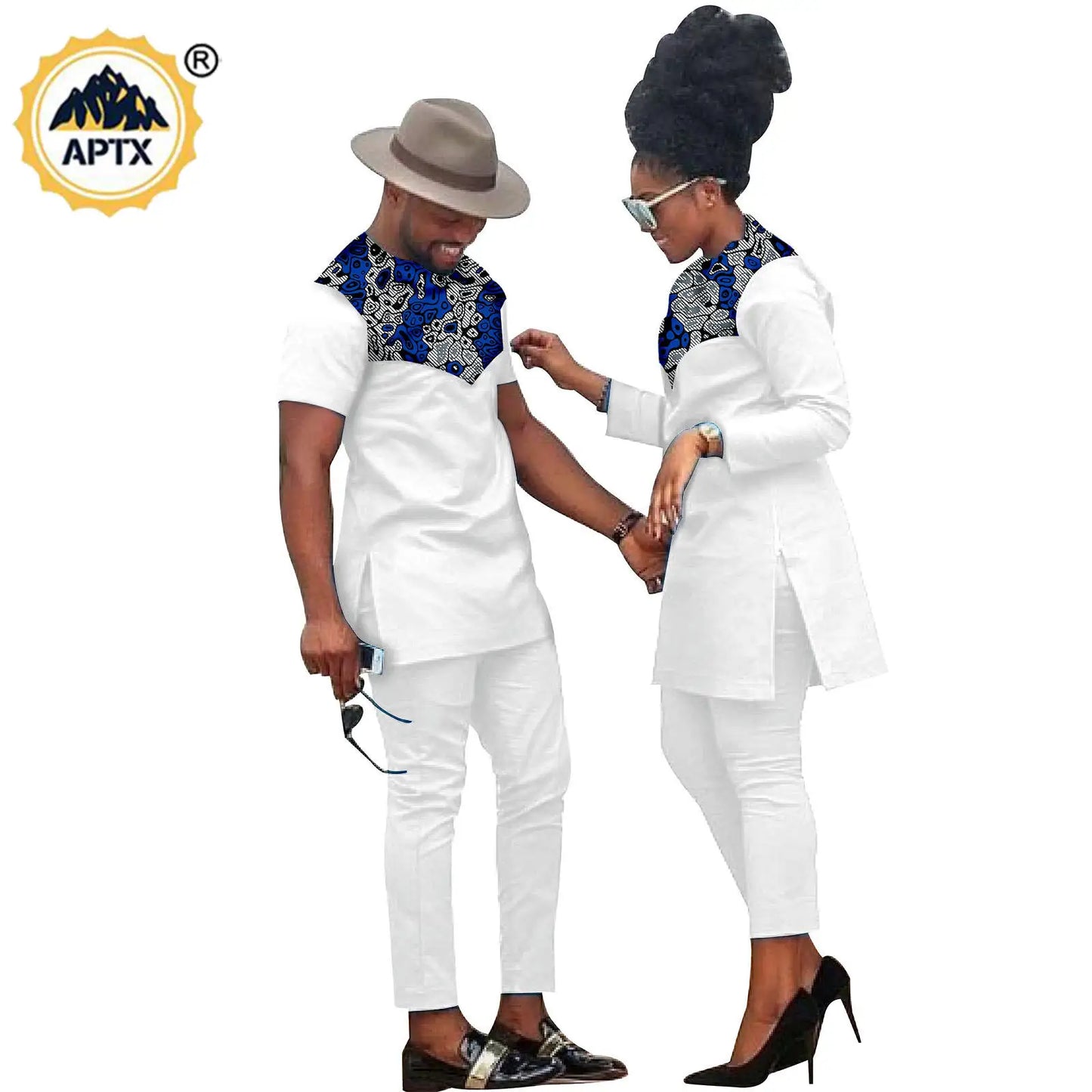 African Men Suits Bazin Riche African Couple Clothes Women Sets Matching Men Outfits Kaftan Patchwork Top and Pant Sets S20C001