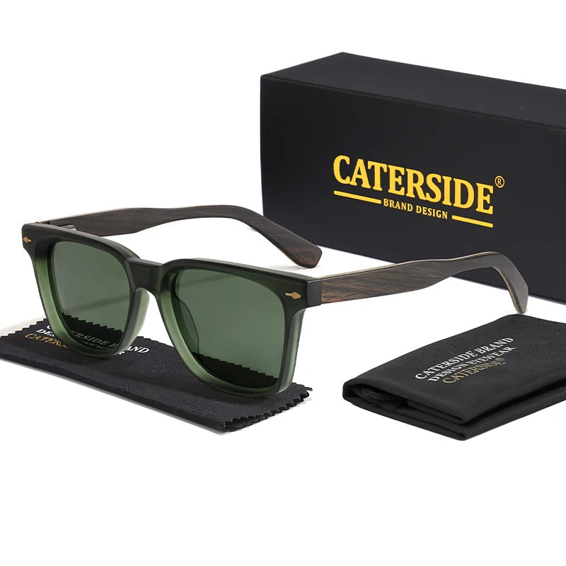 CATERSIDE Vintage Men Polarized Sunglasses High-Quality Solid Wood Legs Sun Glasses Fashion Women Party Travel Holiday Glasses BAZAARHUBO