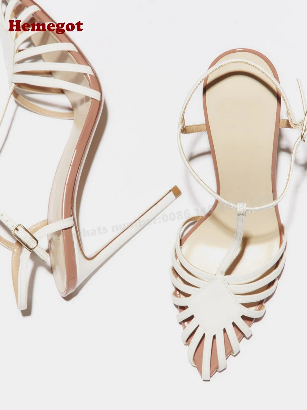 Cut Out T-Strap Sandals Pointy Toe Stiletto Slingback Buckle Women's Sandals Thin High Heels Sexy Splicing Party Shoes Summer