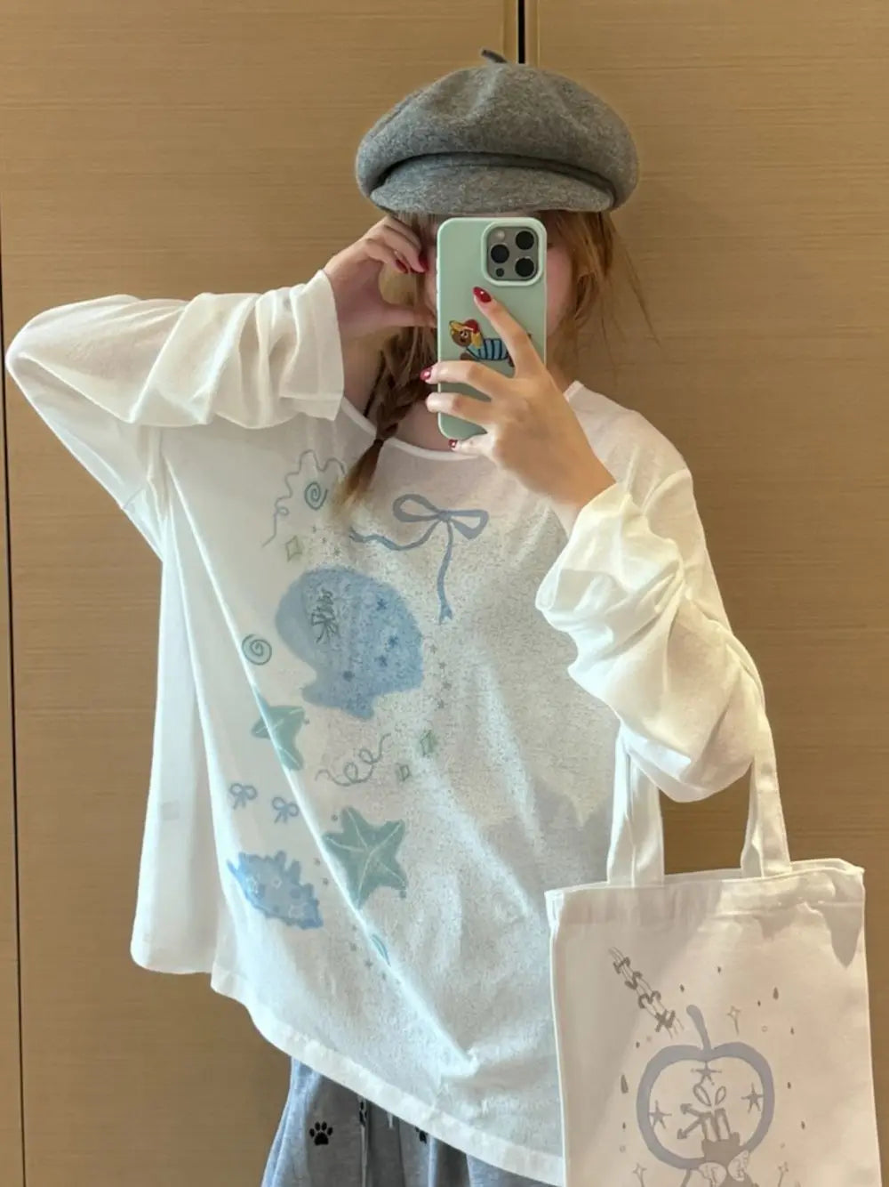 Printing Sexy Perspective Pullovers Top Summer New Long Sleeve Loose Lazy Style Simplicity T Shirts Fashion Casual Women Clothes