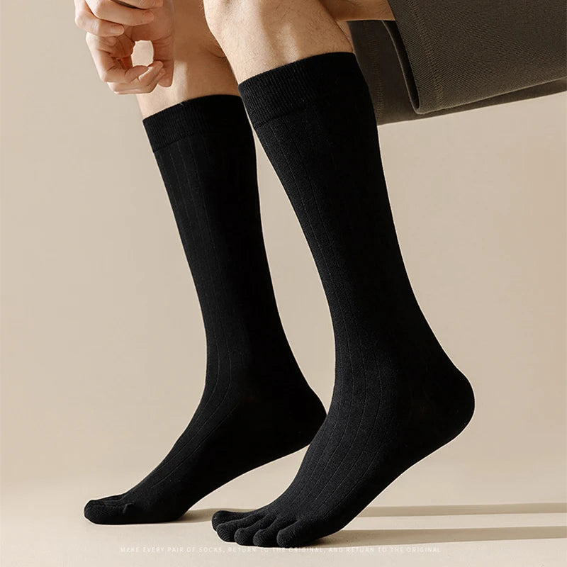 Men's Cotton Sweat Absorption Split-toe Knee-high Socks Breathable High Quality Soft Male Sock Comfortable Fashion Casual Sox