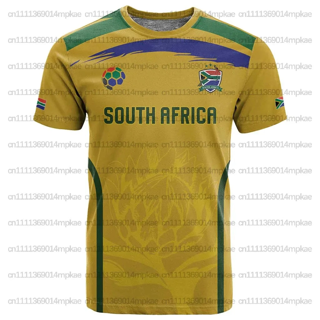New African Style Customized Men's Crew Neck Top, Casual Football South Africa Print, Loose Fit Sports Style T-Shirt