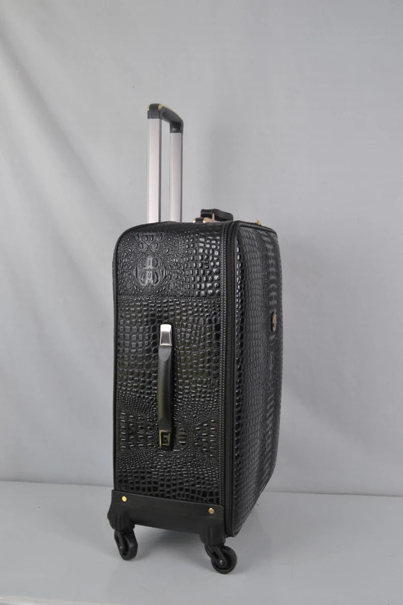 Crocodile pattern leather rolling luggage 16/20/24 inch boarding trolley suitcase real leather men's and women's travel luggage