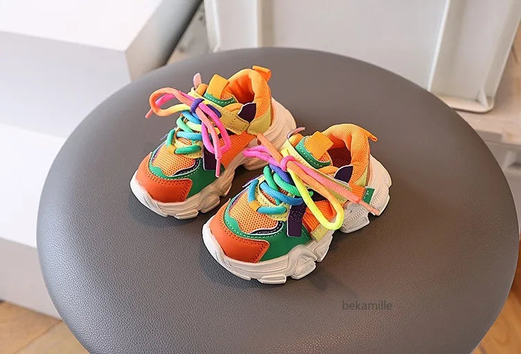 Kids Casual Sports Sneakers Soft Non-slip Sole Comfortable Walking Shoes for Boys Girls Autumn Colorful Style