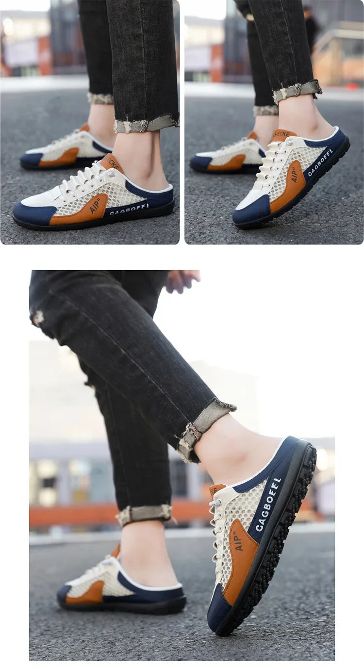 Men's Summer New Large Size Comfortable Half Support Fashionable Korean Style Breathable Popular Casual Shoes Mesh Lining